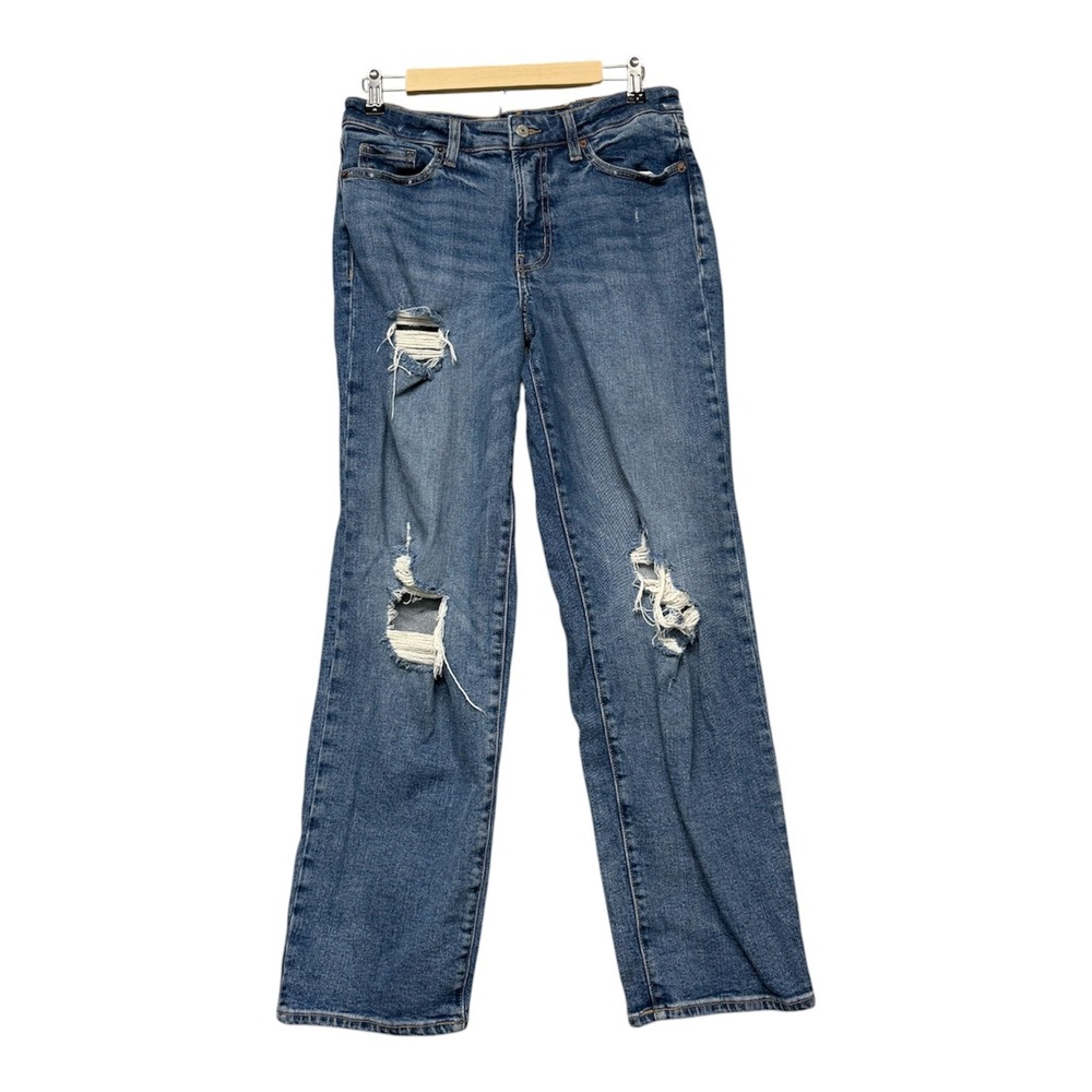 Old Navy Denim Jeans Women 6 Blue O.G. Loose High Rise Distressed Straight Leg